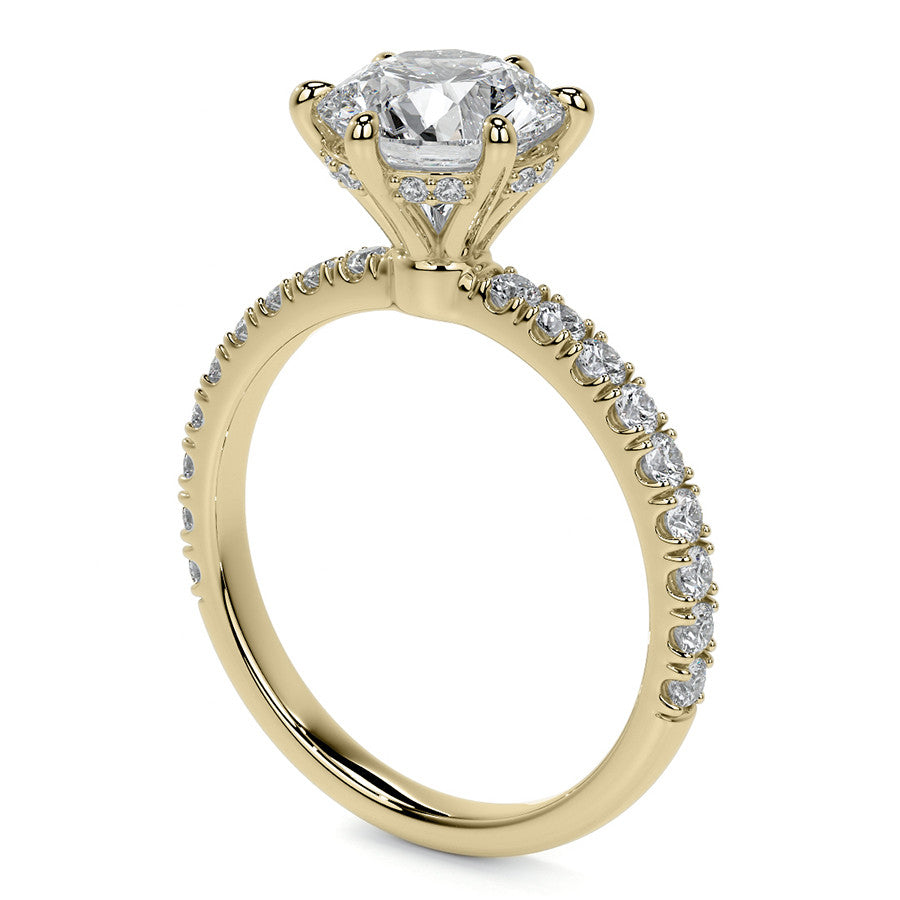 6-Prong Round U-Prong Moissanite Engagement Ring with Hidden Hal