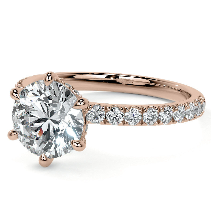 6-Prong Round U-Prong Moissanite Engagement Ring with Hidden Hal