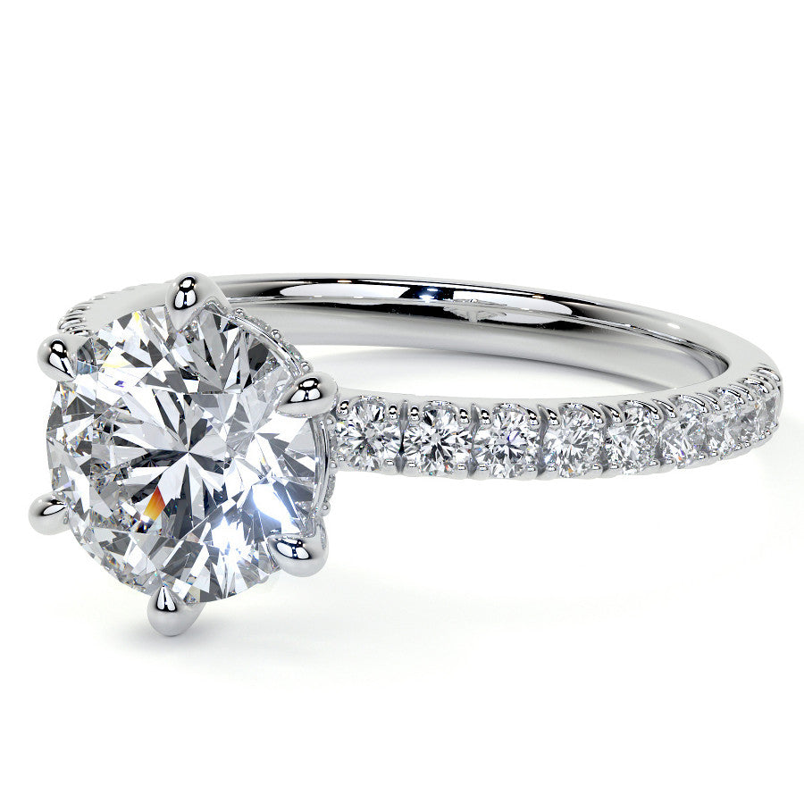 6-Prong Round U-Prong Moissanite Engagement Ring with Hidden Hal