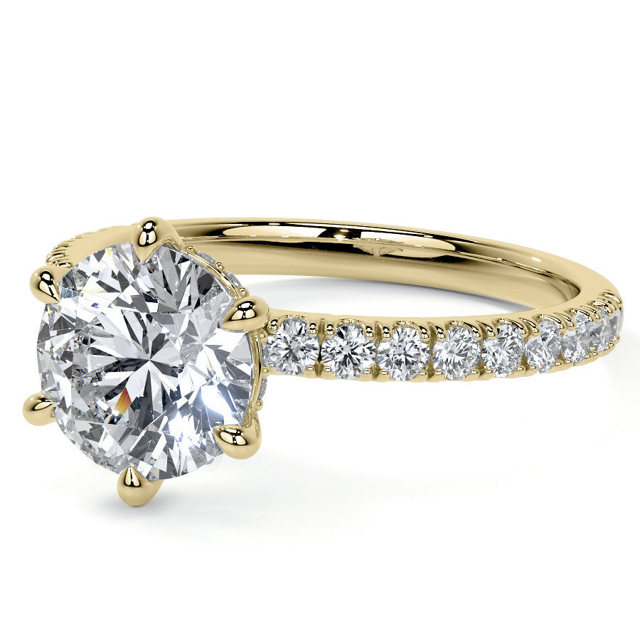6-Prong Round U-Prong Moissanite Engagement Ring with Hidden Hal