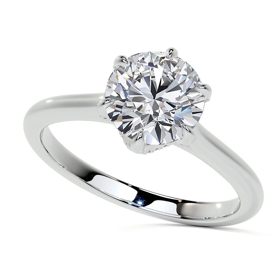 6-Prong Accented Moissanite Solitaire Engagement Ring