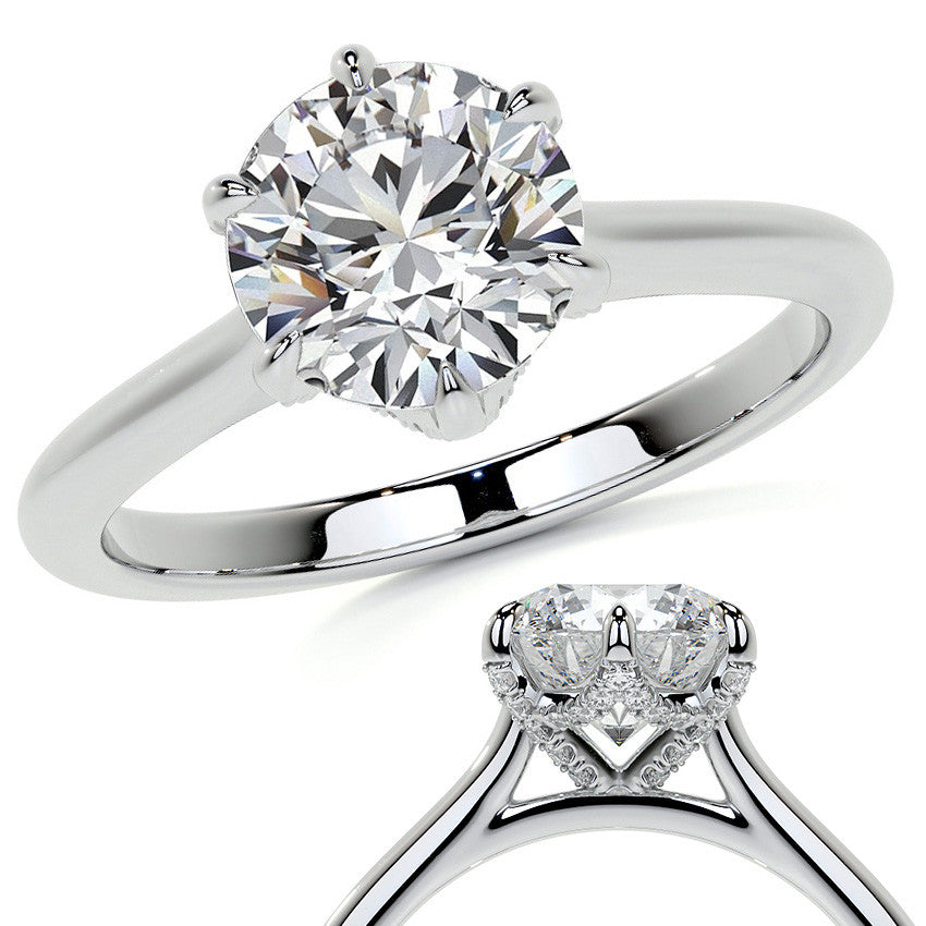 6-Prong Accented Moissanite Solitaire Engagement Ring