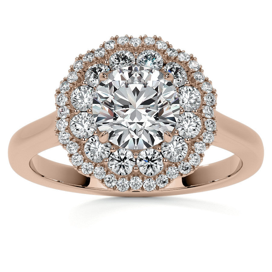 Round Double Halo Antique Style Moissanite Engagement Ring