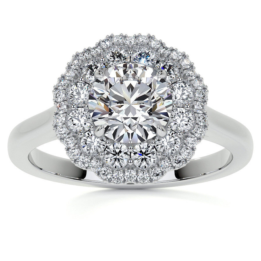 Round Double Halo Antique Style Moissanite Engagement Ring
