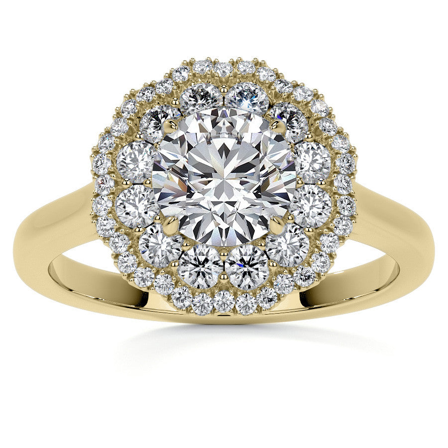 Round Double Halo Antique Style Moissanite Engagement Ring