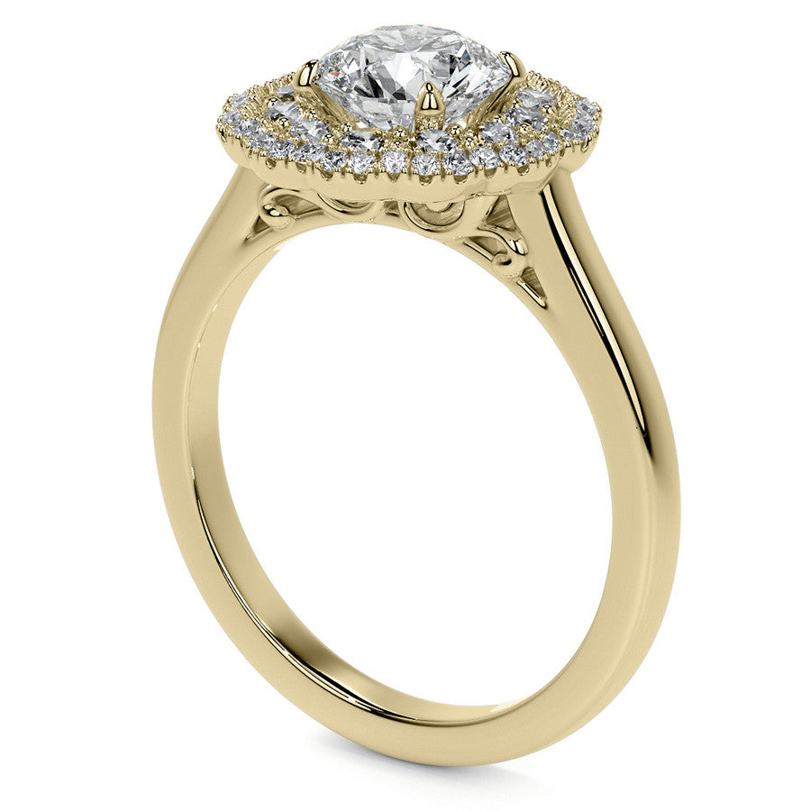 Round Double Halo Antique Style Moissanite Engagement Ring