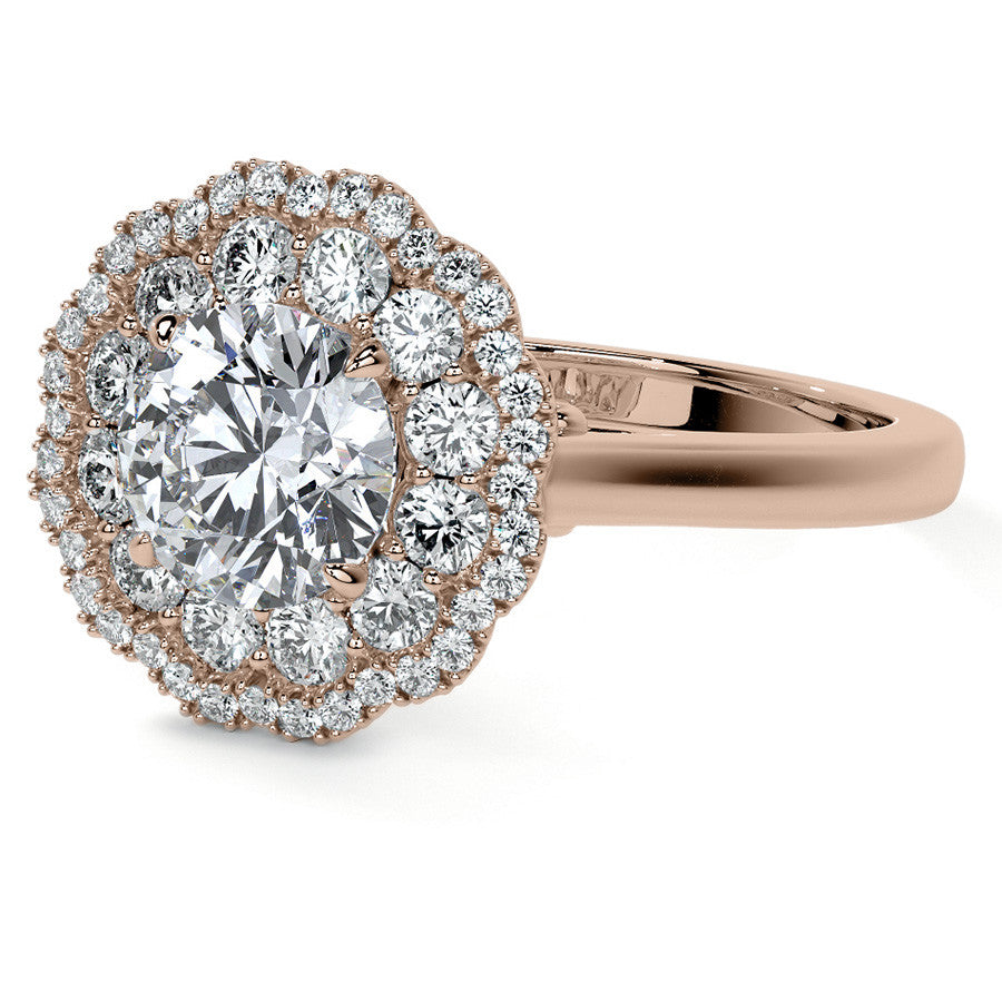 Round Double Halo Antique Style Moissanite Engagement Ring
