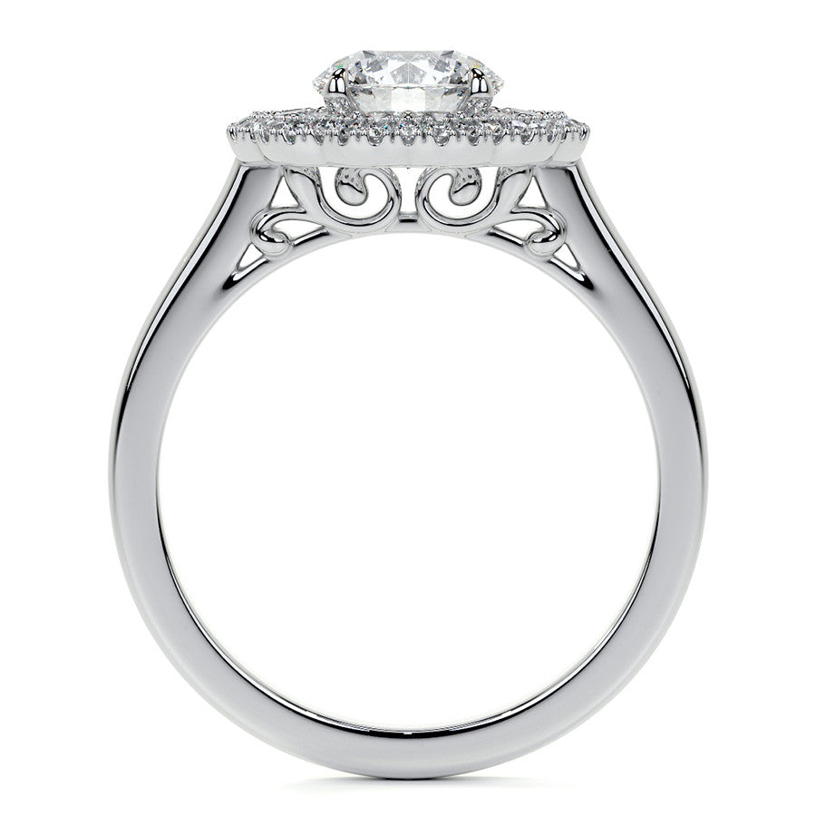 Round Double Halo Antique Style Moissanite Engagement Ring