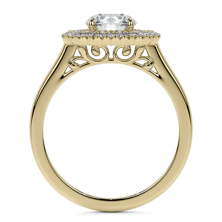 Round Double Halo Antique Style Moissanite Engagement Ring
