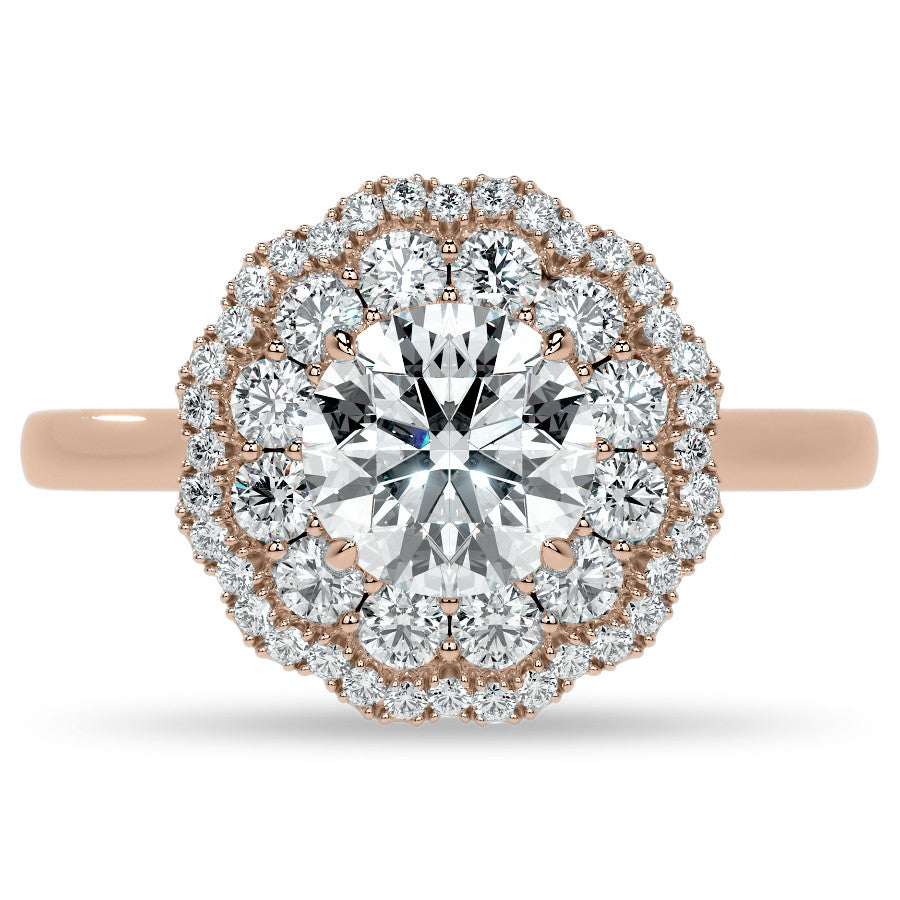 Round Double Halo Antique Style Moissanite Engagement Ring