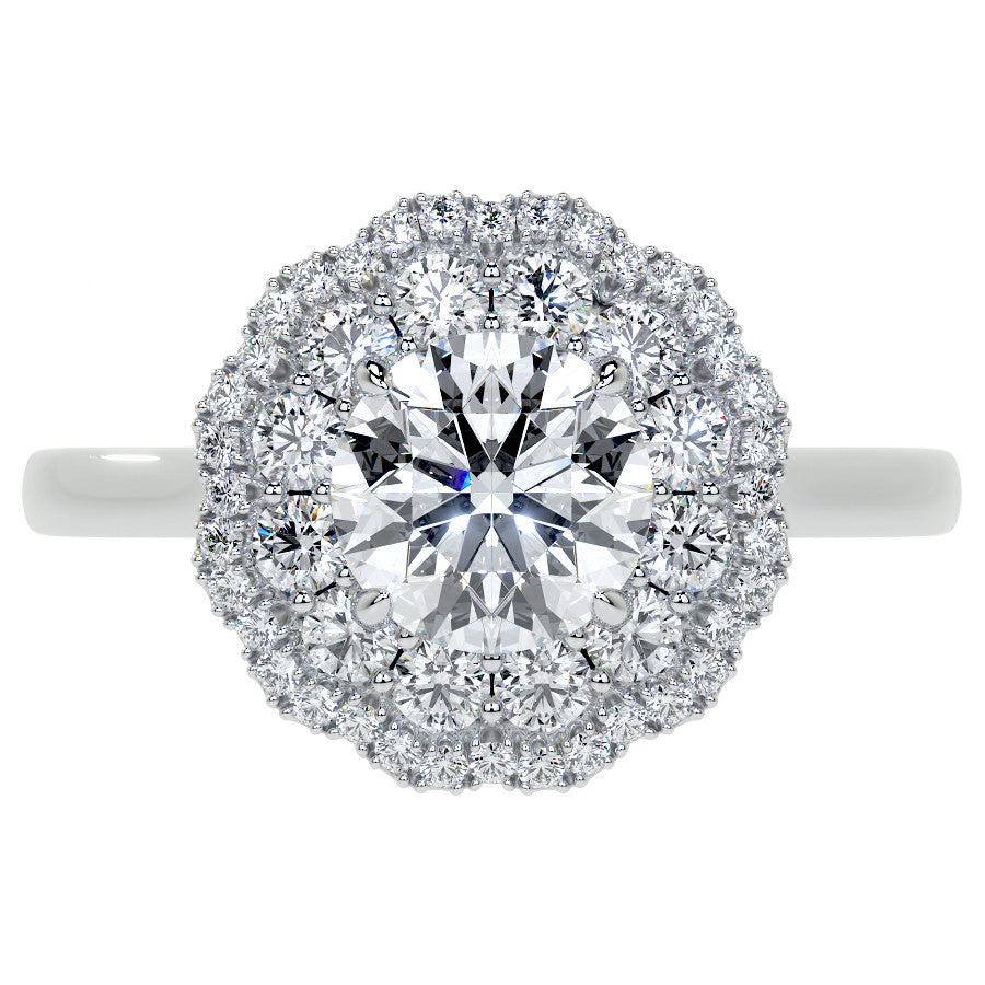 Round Double Halo Antique Style Moissanite Engagement Ring