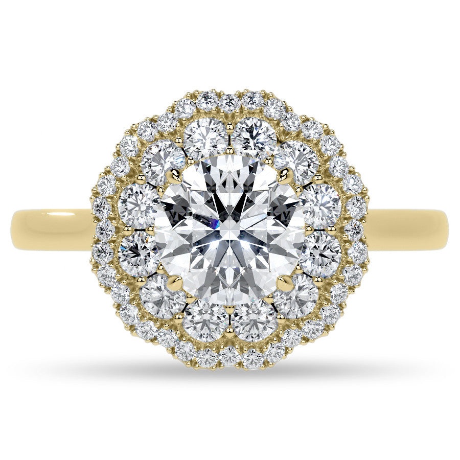 Round Double Halo Antique Style Moissanite Engagement Ring