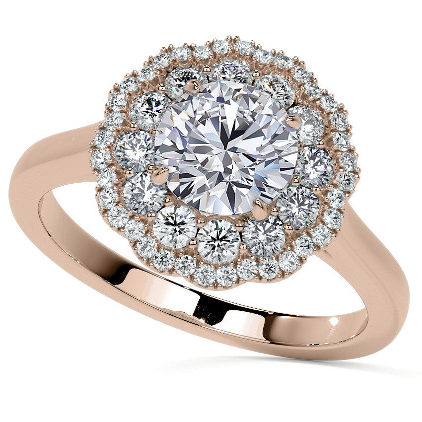 Round Double Halo Antique Style Moissanite Engagement Ring