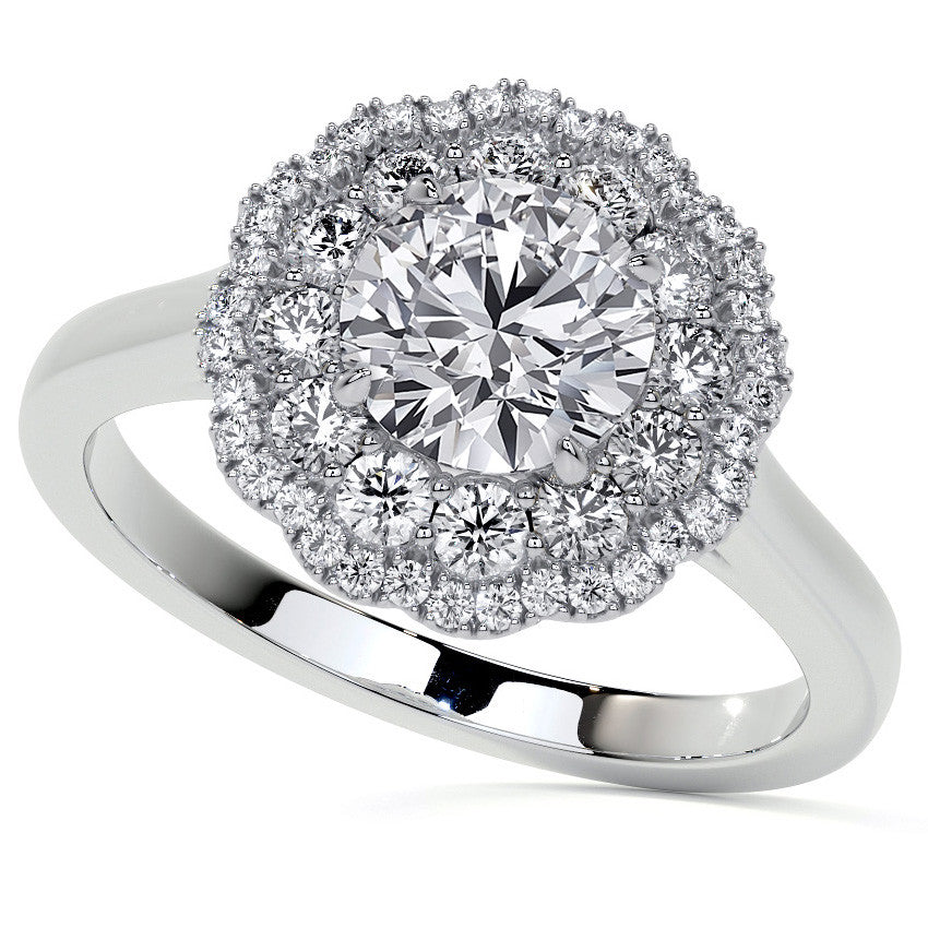 Round Double Halo Antique Style Moissanite Engagement Ring