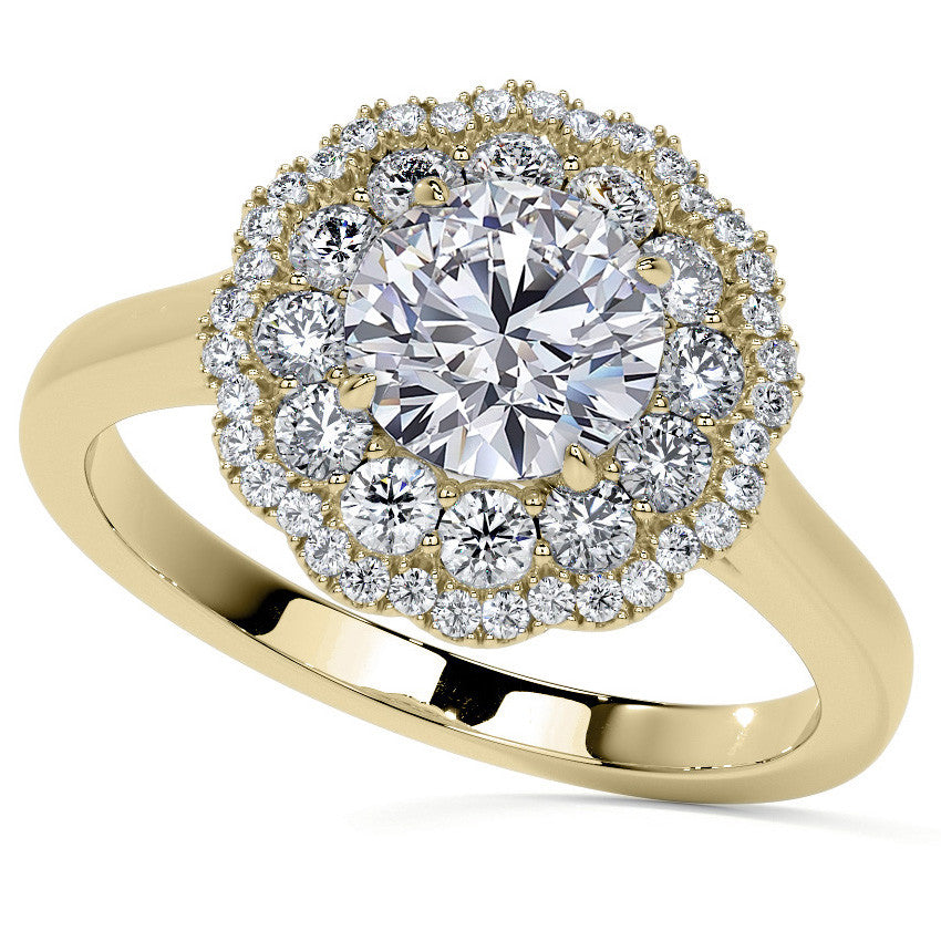 Round Double Halo Antique Style Moissanite Engagement Ring