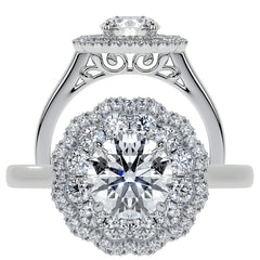 Round Double Halo Antique Style Moissanite Engagement Ring