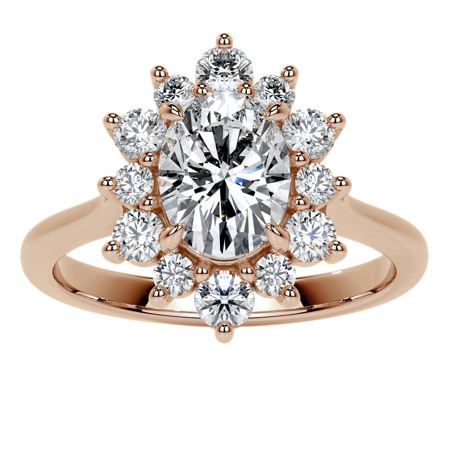 Oval Moissanite Cathedral Halo Moissanite Engagement Ring