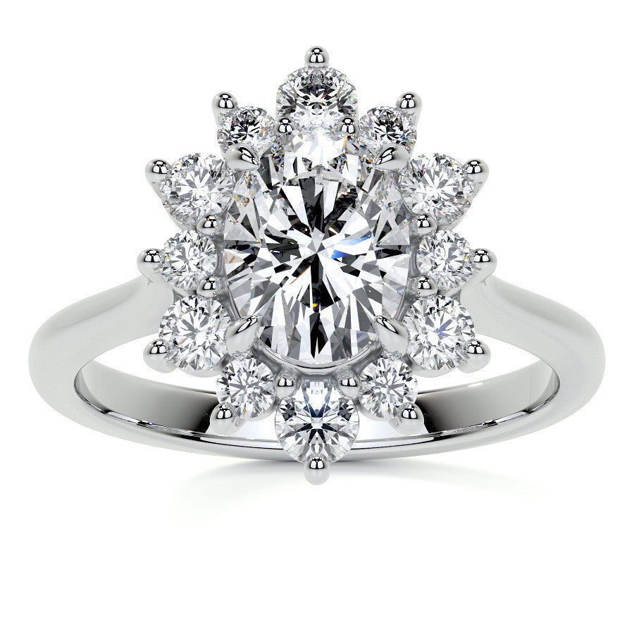 Oval Moissanite Cathedral Halo Moissanite Engagement Ring