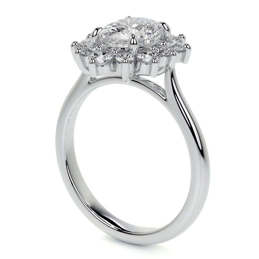 Oval Moissanite Cathedral Halo Moissanite Engagement Ring
