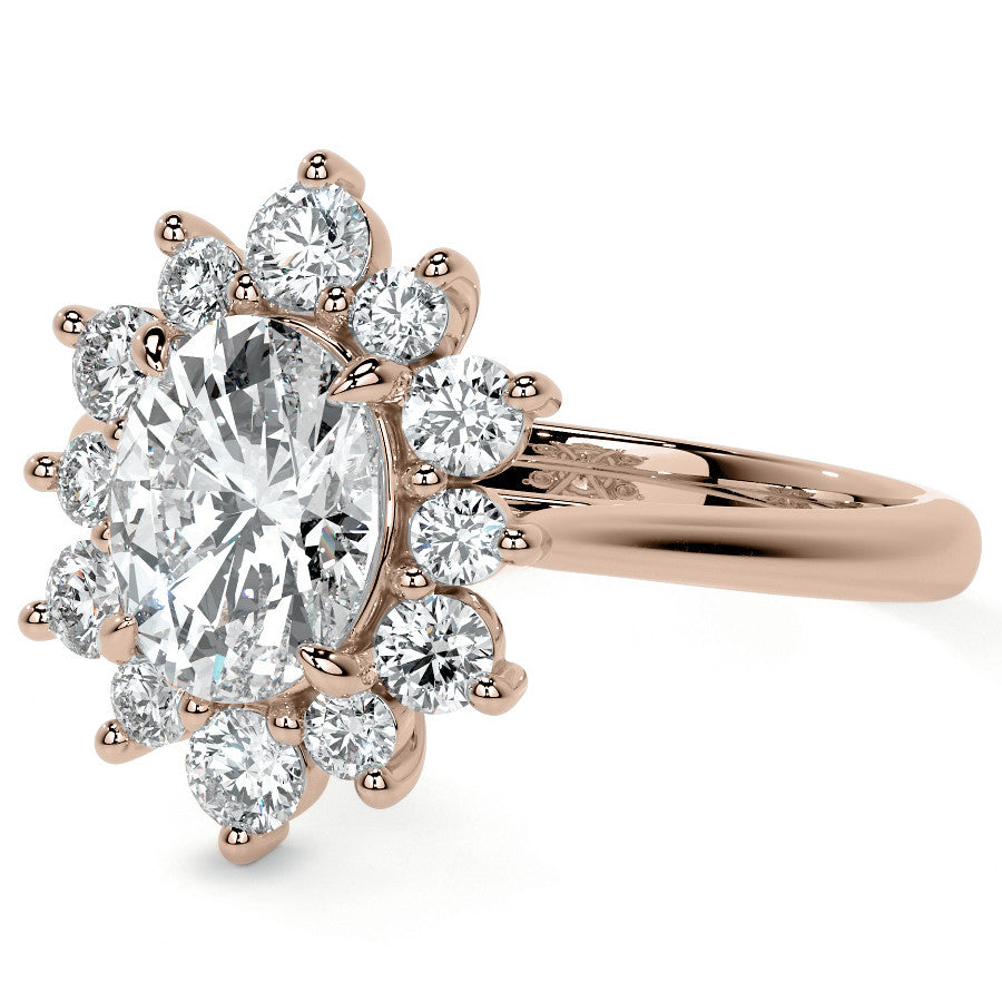 Oval Moissanite Cathedral Halo Moissanite Engagement Ring