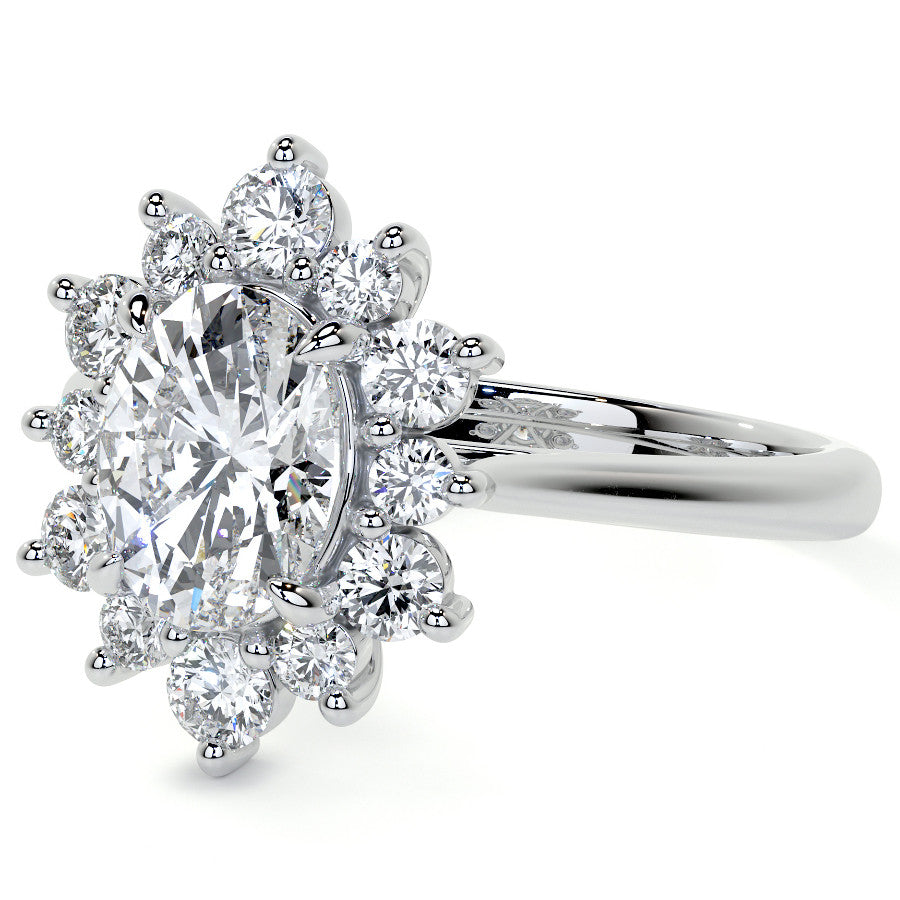 Oval Moissanite Cathedral Halo Moissanite Engagement Ring