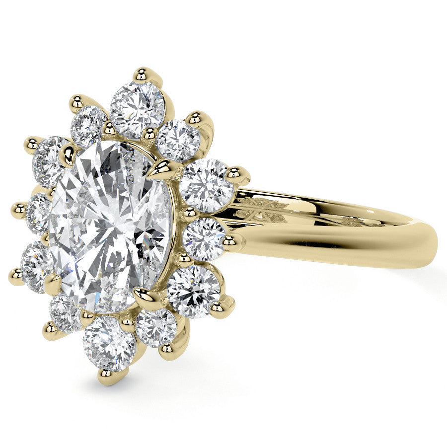 Oval Moissanite Cathedral Halo Moissanite Engagement Ring