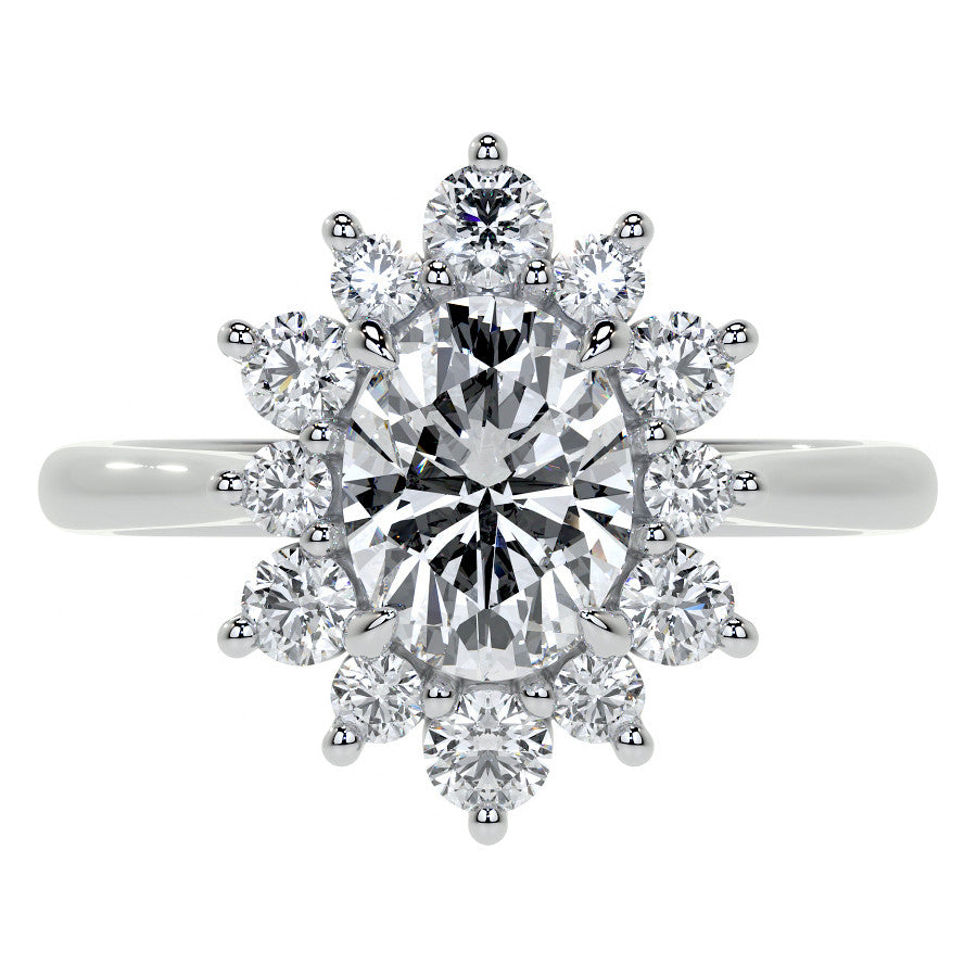 Oval Moissanite Cathedral Halo Moissanite Engagement Ring
