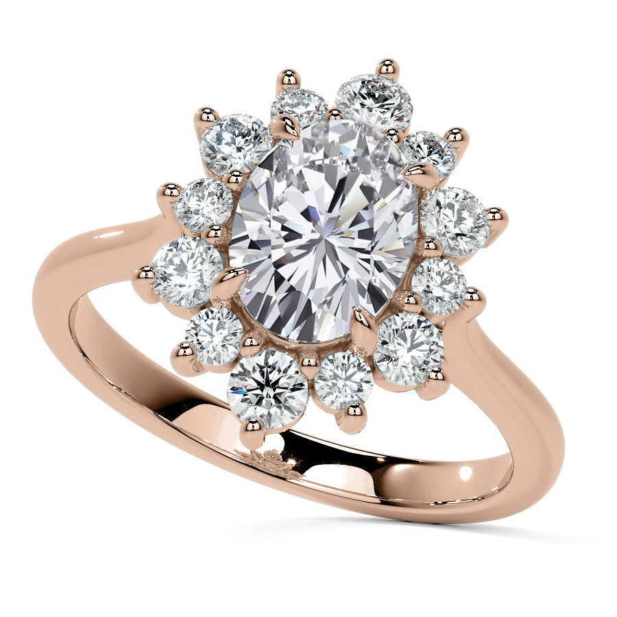 Oval Moissanite Cathedral Halo Moissanite Engagement Ring