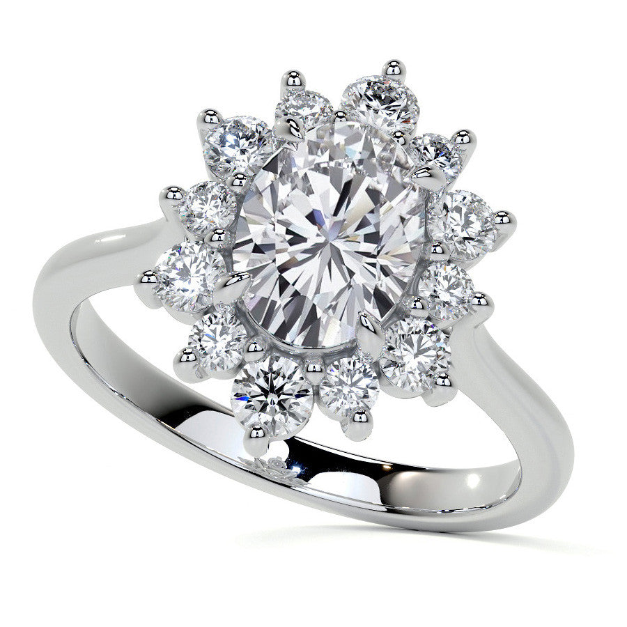 Oval Moissanite Cathedral Halo Moissanite Engagement Ring