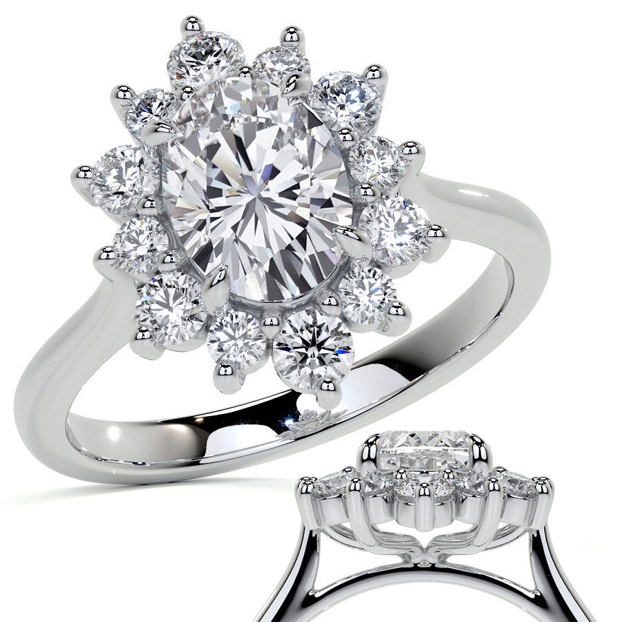 Oval Moissanite Cathedral Halo Moissanite Engagement Ring