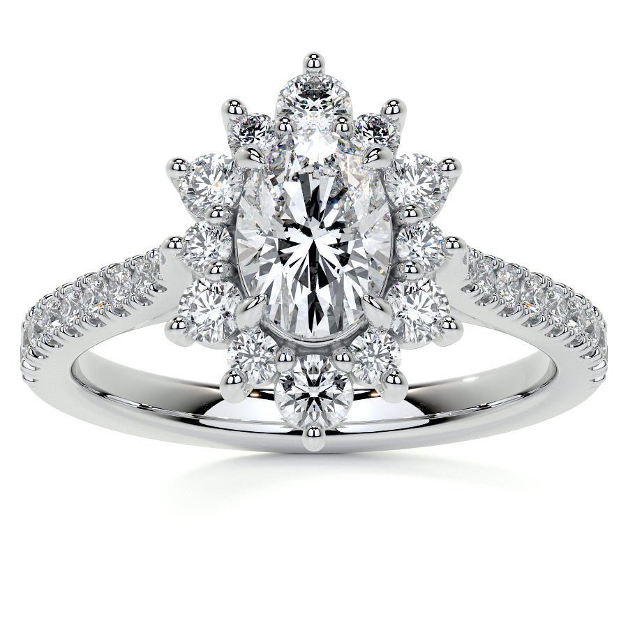 Oval Moissanite Cathedral Moissanite Halo Engagement Ring