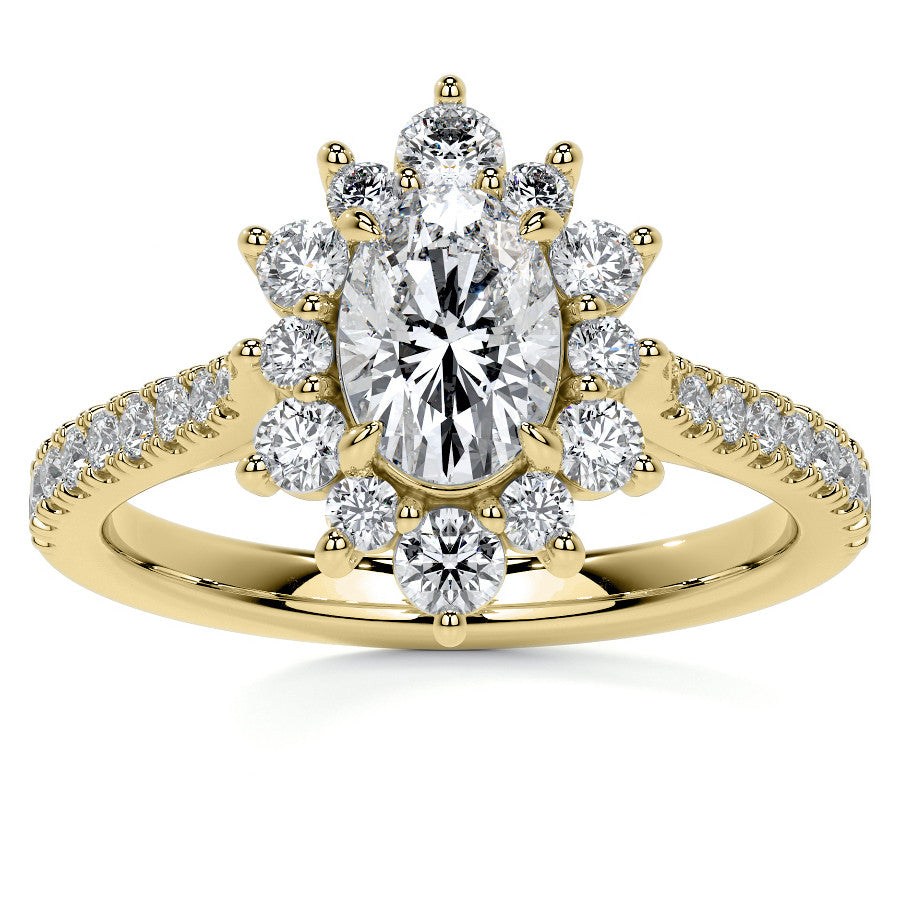Oval Moissanite Cathedral Moissanite Halo Engagement Ring