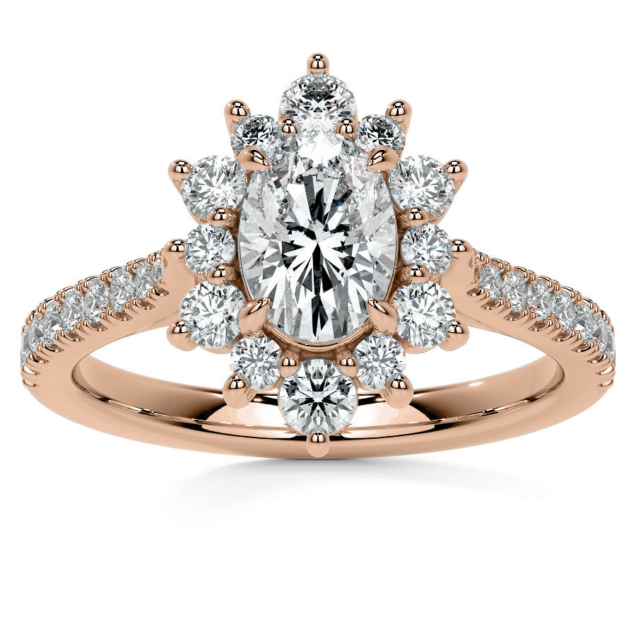 Oval Moissanite Cathedral Moissanite Halo Engagement Ring
