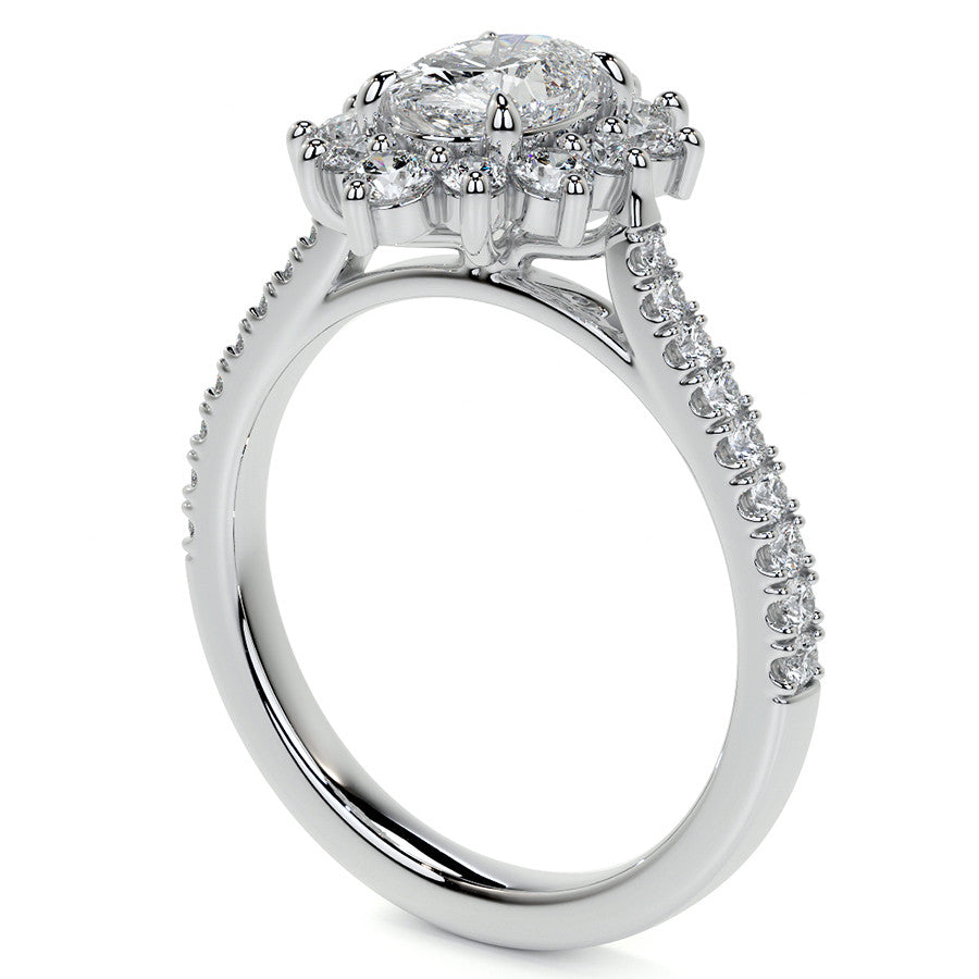 Oval Moissanite Cathedral Moissanite Halo Engagement Ring