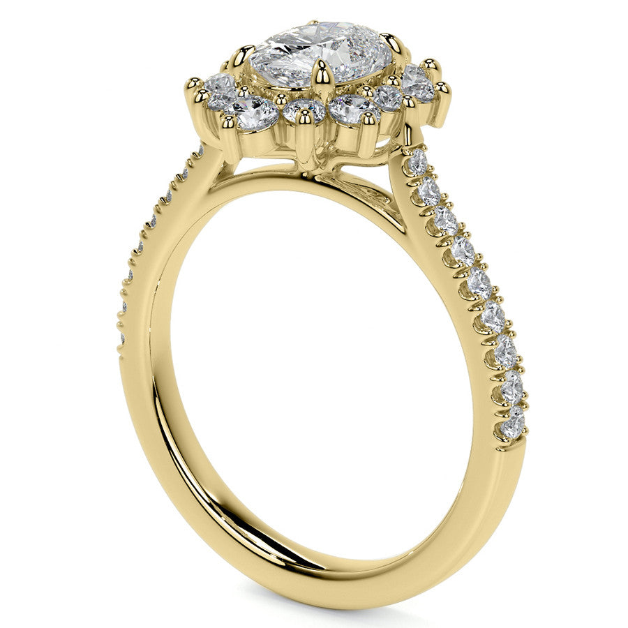 Oval Moissanite Cathedral Moissanite Halo Engagement Ring