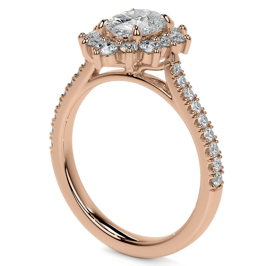 Oval Moissanite Cathedral Moissanite Halo Engagement Ring