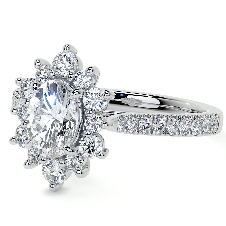 Oval Moissanite Cathedral Moissanite Halo Engagement Ring
