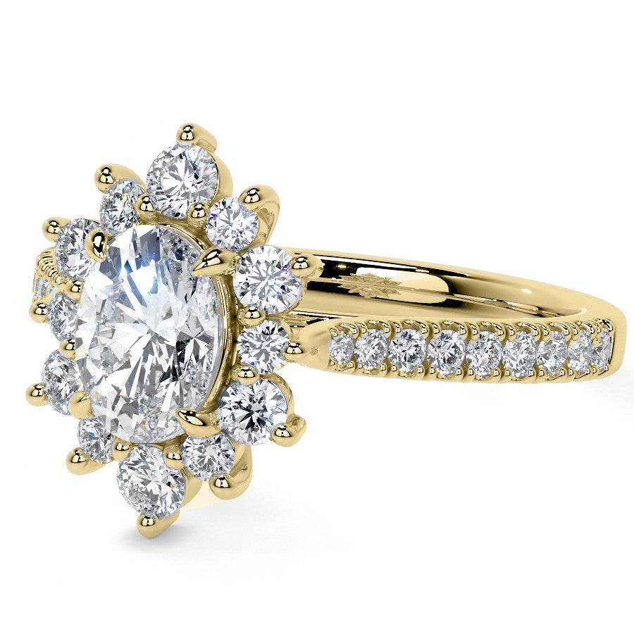 Oval Moissanite Cathedral Moissanite Halo Engagement Ring