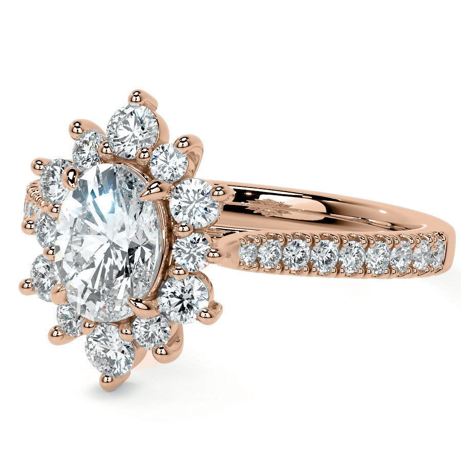 Oval Moissanite Cathedral Moissanite Halo Engagement Ring