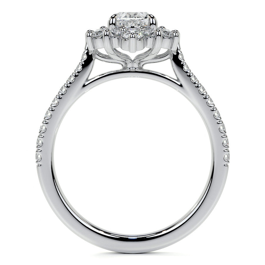 Oval Moissanite Cathedral Moissanite Halo Engagement Ring