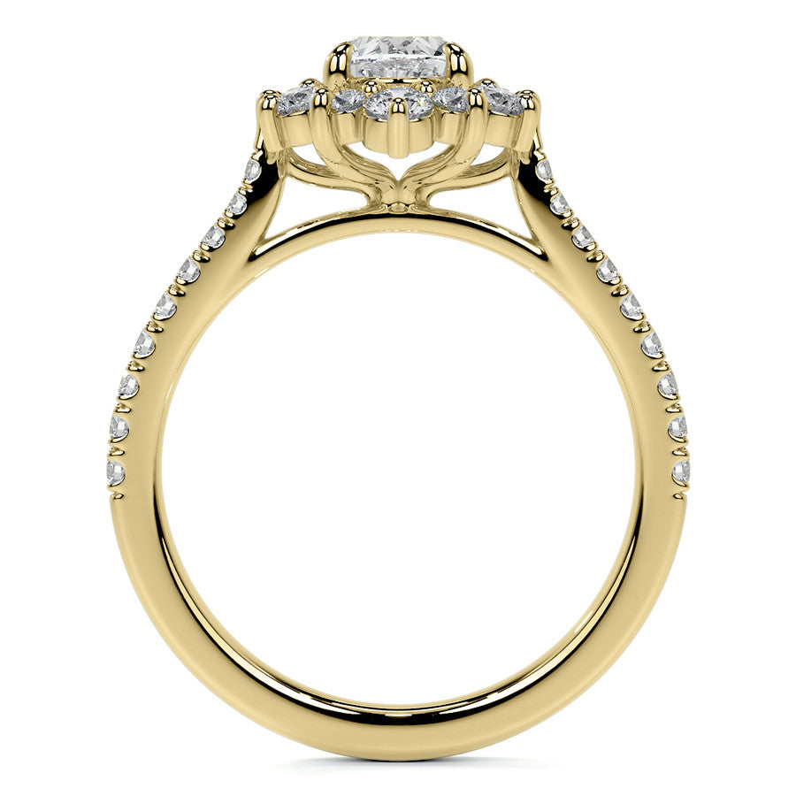Oval Moissanite Cathedral Moissanite Halo Engagement Ring