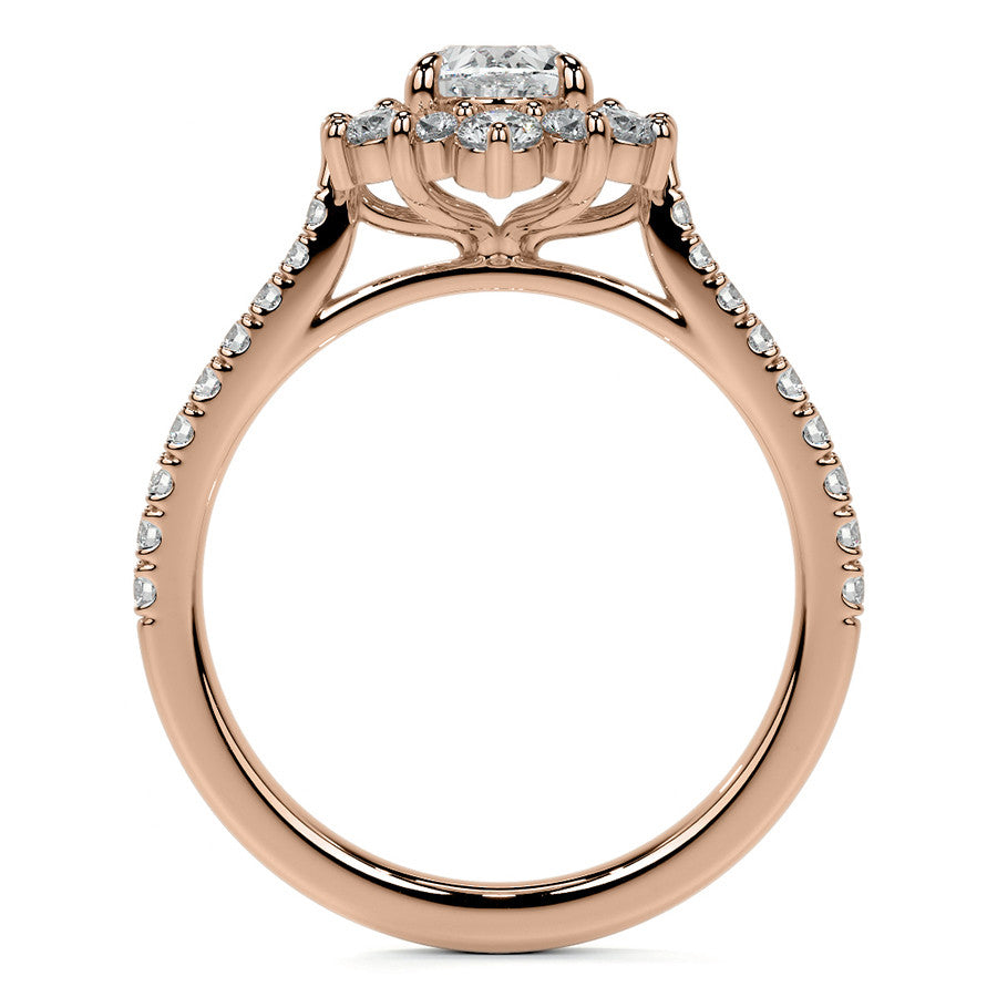 Oval Moissanite Cathedral Moissanite Halo Engagement Ring