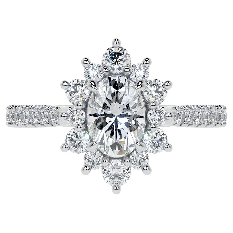 Oval Moissanite Cathedral Moissanite Halo Engagement Ring