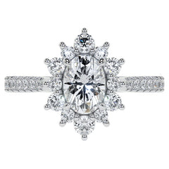 Oval Moissanite Cathedral Moissanite Halo Engagement Ring