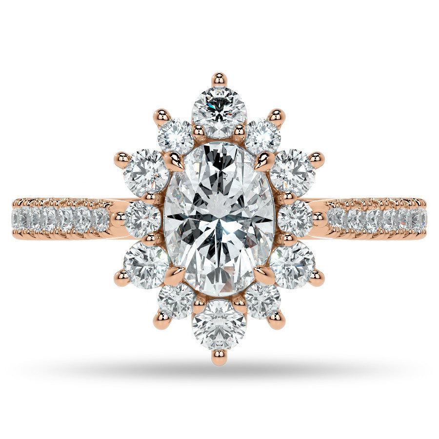 Oval Moissanite Cathedral Moissanite Halo Engagement Ring