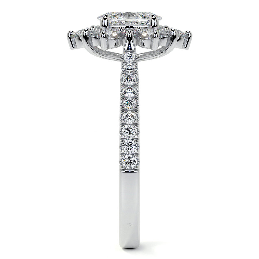 Oval Moissanite Cathedral Moissanite Halo Engagement Ring