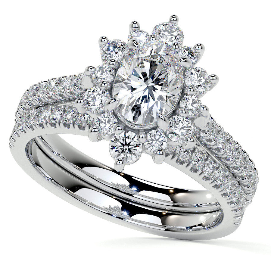 Oval Moissanite Cathedral Moissanite Halo Engagement Ring