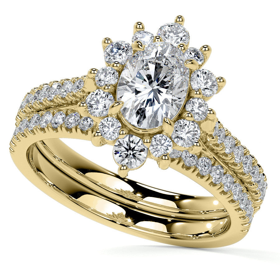 Oval Moissanite Cathedral Moissanite Halo Engagement Ring