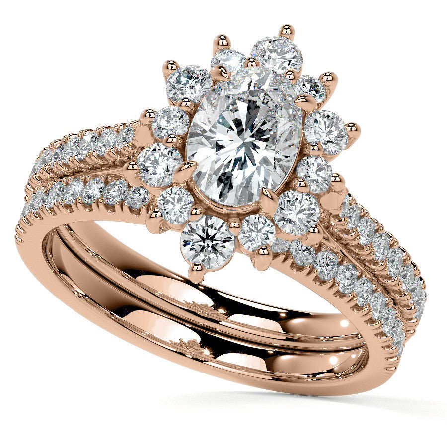 Oval Moissanite Cathedral Moissanite Halo Engagement Ring