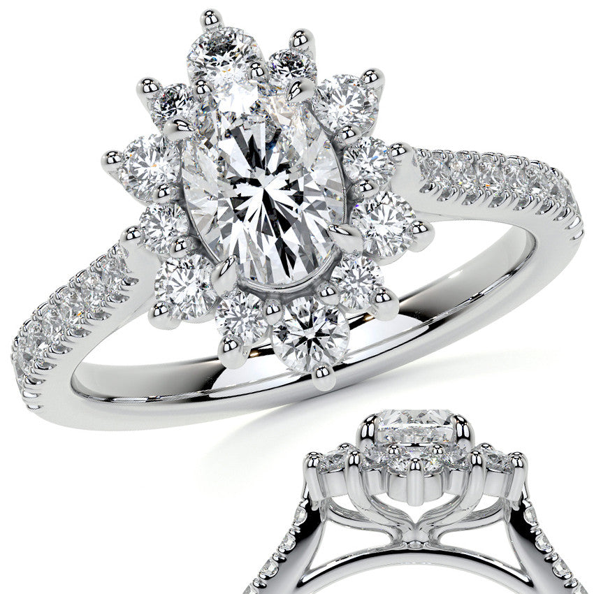 Oval Moissanite Cathedral Moissanite Halo Engagement Ring
